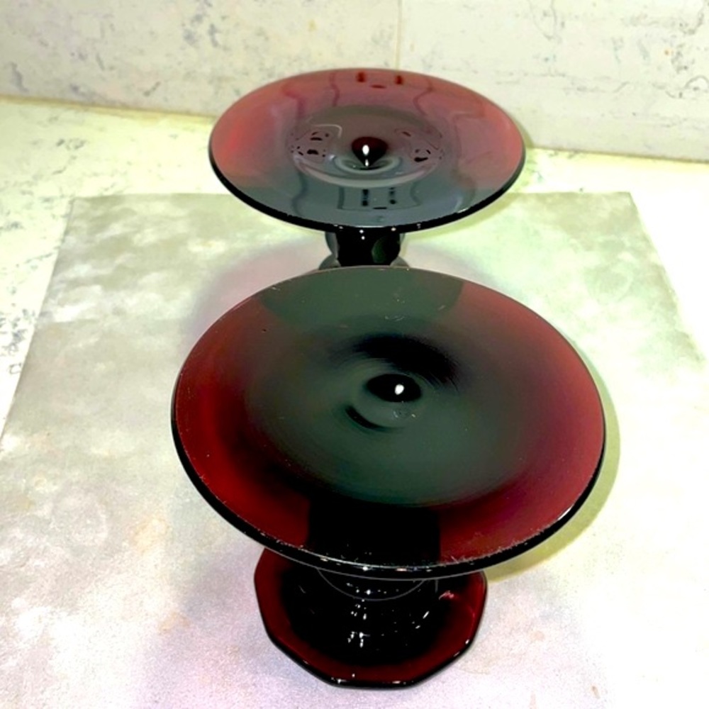 Pair of 2 Black Amethyst Candlestick Holders Decagon Pattern Excellent Condition - Picture 7 of 9